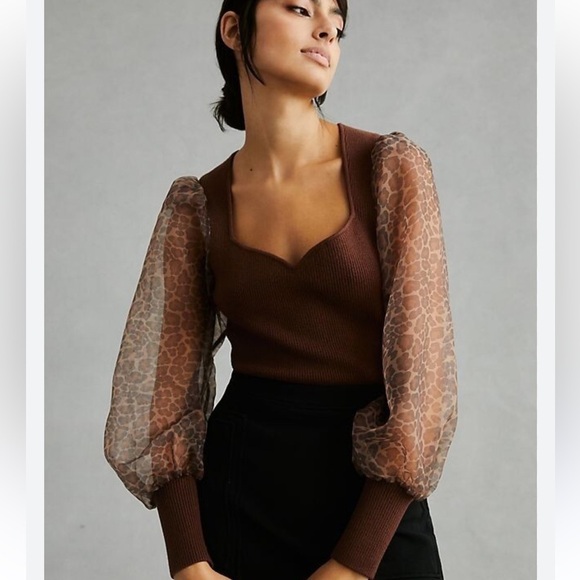 Anthropologie Tops - BNWT Anthropologie DOLAN Cheetah/Leopard Puff-Sleeve Sweater Top
